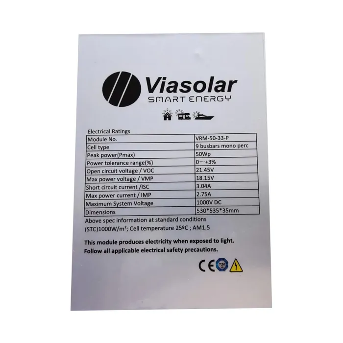 Ficha Técnica Panel Solar 50W 12V Viasolar