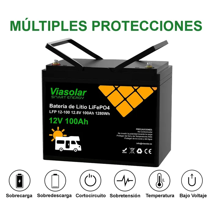 Batería LiFePO4 Litio 100Ah 12V Viasolar
